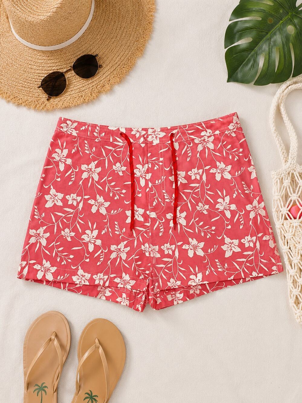 NWOT GAP Hibiscus Floral Print Shorts Pink/White size medium tropical aloha
